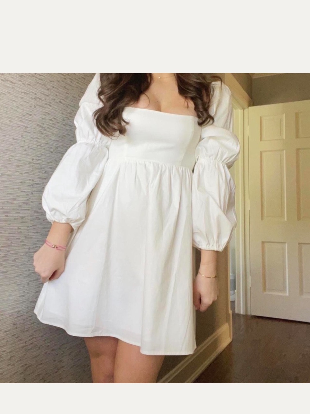 Reformation Women’s White Puff-Sleeve Square Neck Mini Dress